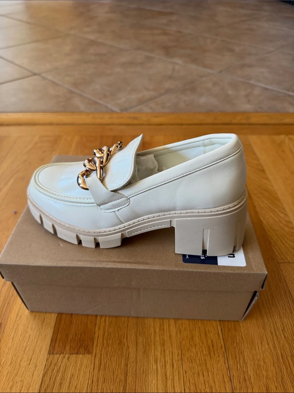 Chunky Cream Chain-Trim Platform Loafers for Women